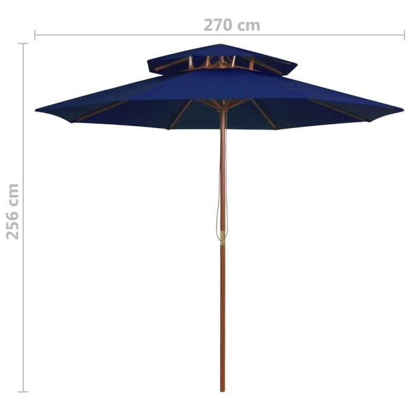 vidaXL Dobbel parasoll med trestang 270 cm blå