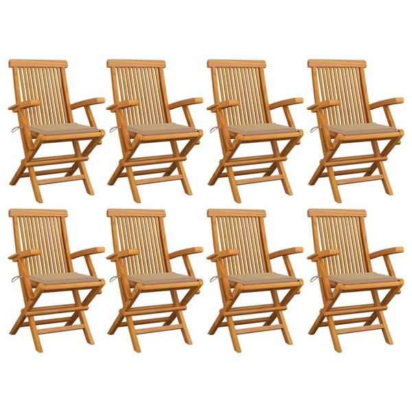 vidaXL havestole med beige hynder 8 stk. massivt teaktræ
