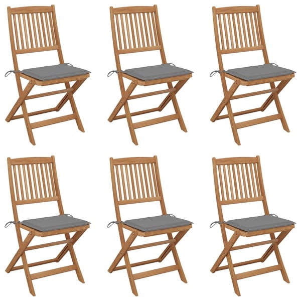 vidaXL foldbare havestole 6 stk. med hynder massivt akacietræ