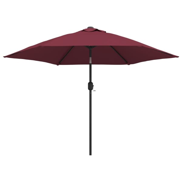 vidaXL parasol m. LED-lys og stålstang 300 cm bordeauxrød
