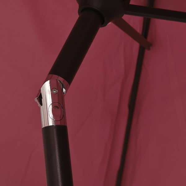 vidaXL parasol m. LED-lys og stålstang 300 cm bordeauxrød