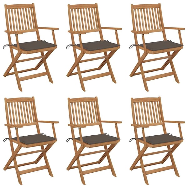 vidaXL foldbare havestole 6 stk. med hynder massivt akacietræ