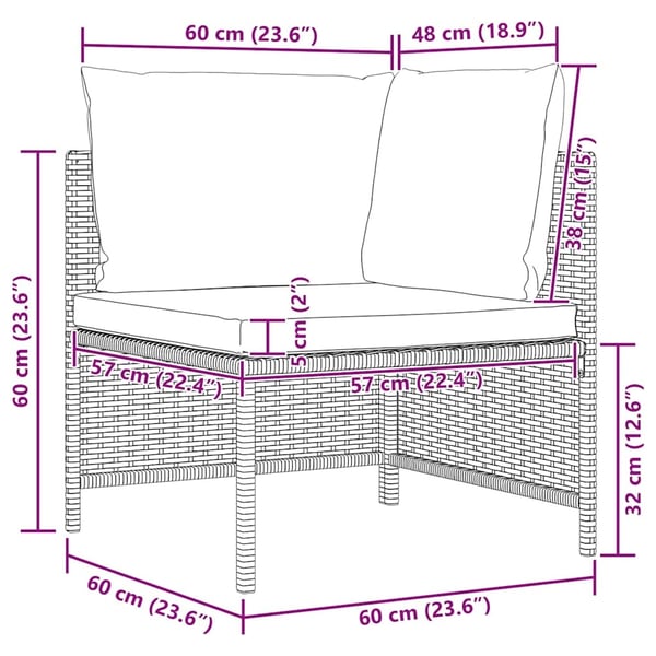 vidaXL hjørnesæde til sofa med hynder polyrattan sort
