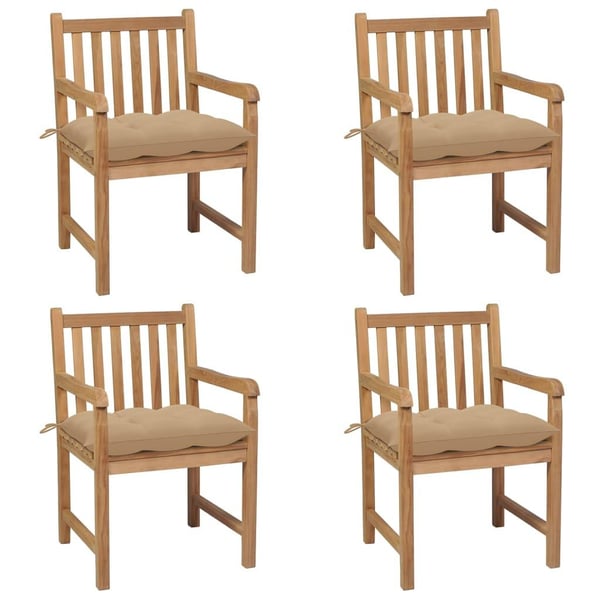 vidaXL havestole 4 stk. med beige hynder massivt teaktræ