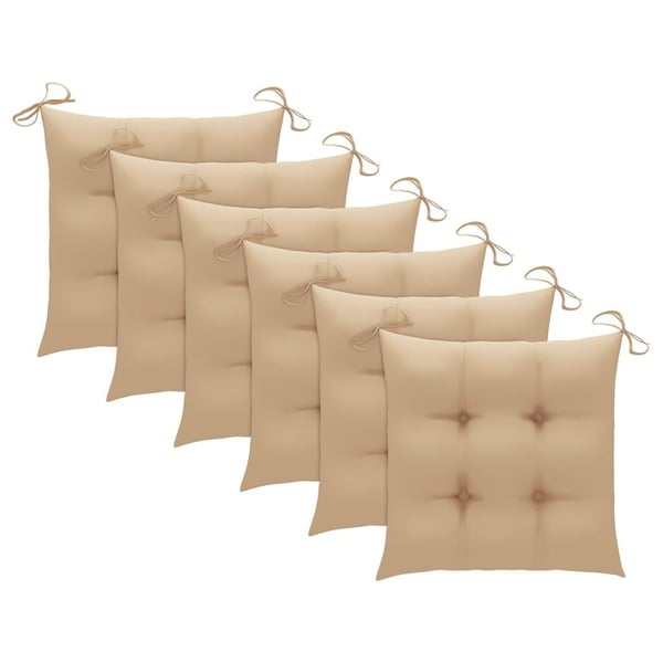 vidaXL havestole 6 stk. med beige hynder massivt teaktræ