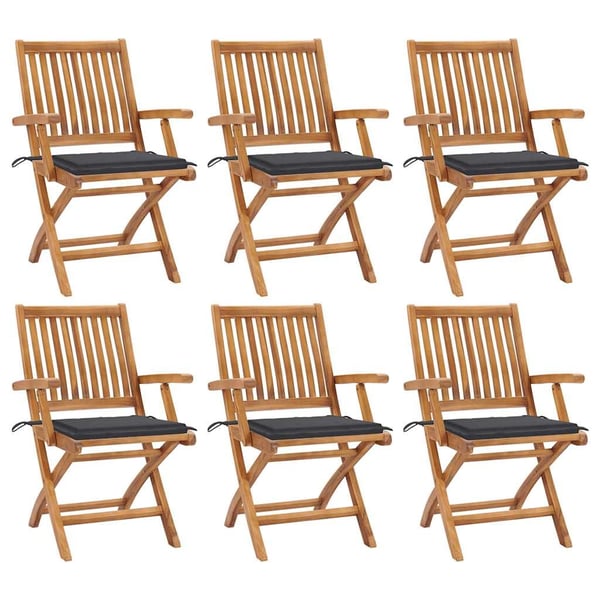 vidaXL foldbare havestole 6 stk. med hynder massivt teaktræ