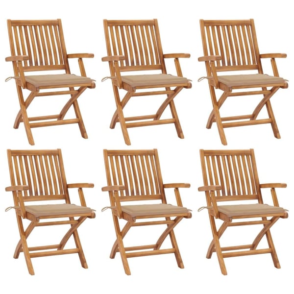 vidaXL foldbare havestole 6 stk. med hynder massivt teaktræ