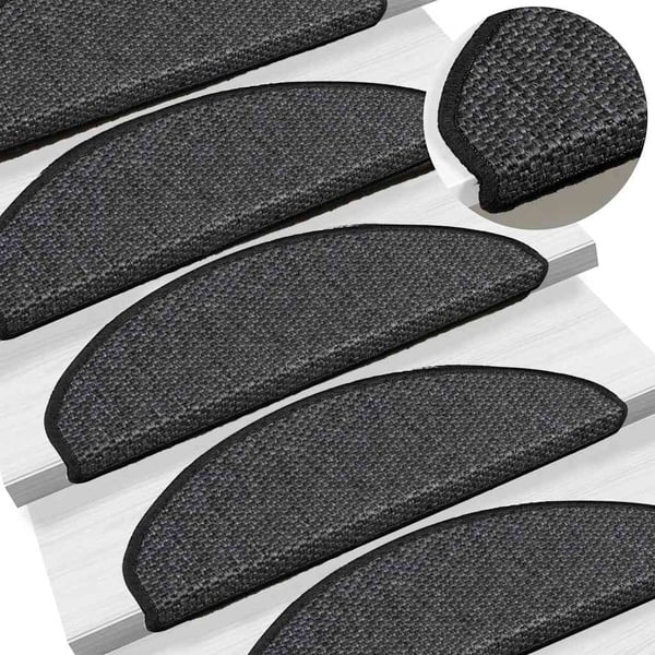 vidaXL Selvklebende trappematter sisal 15 stk 65x21x4 cm antrasitt