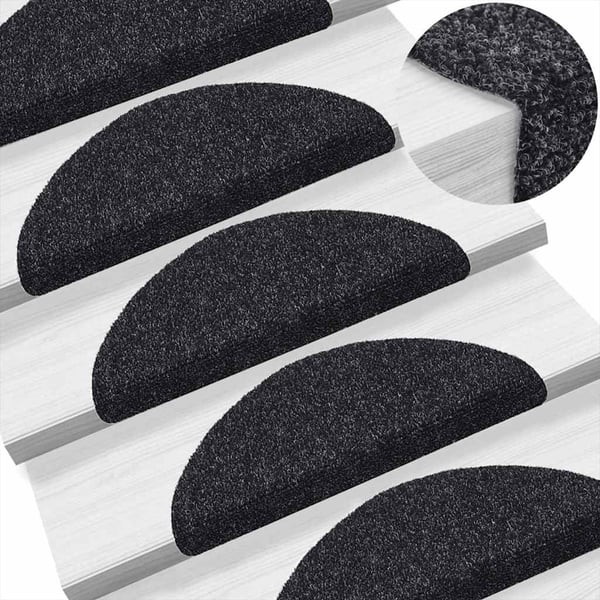 vidaXL Trappematter selvklebende 5 stk 56x17x3 cm svart halvrund