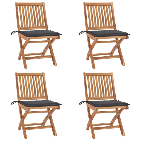 vidaXL foldbare havestole 4 stk. med hynder massivt teaktræ