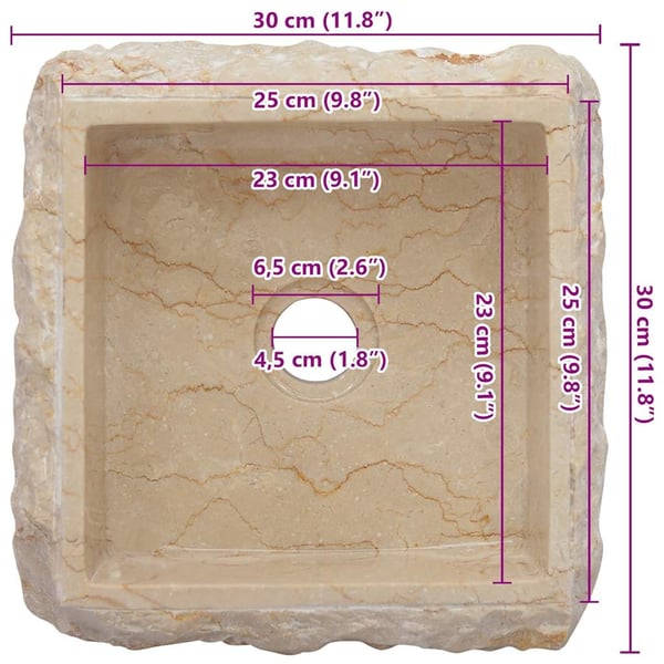 vidaXL Vask 30x30x13 cm marmor kremhvit