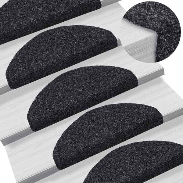 vidaXL Trappematter selvklebende 10 stk 65x21x4 cm svart halvrund stor
