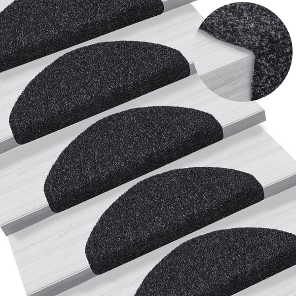 vidaXL Trappematter selvklebende 5 stk 65x21x4 cm svart halvrund stor