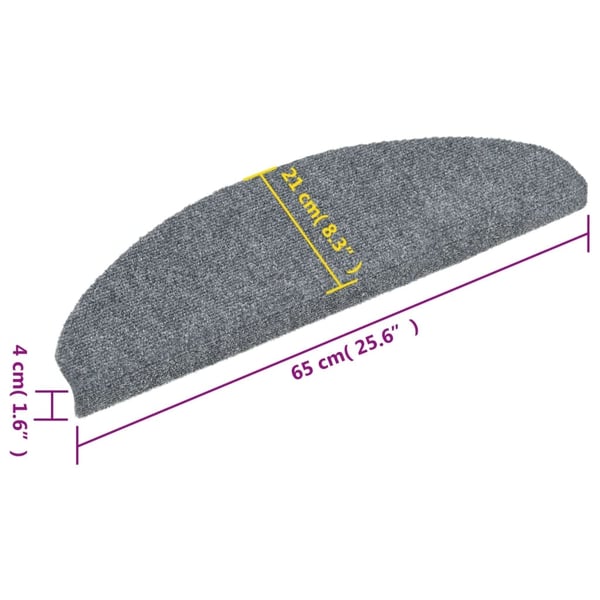 vidaXL Trappematter selvklebende 5 stk 65x21x4 cm lysegrå halvrund store