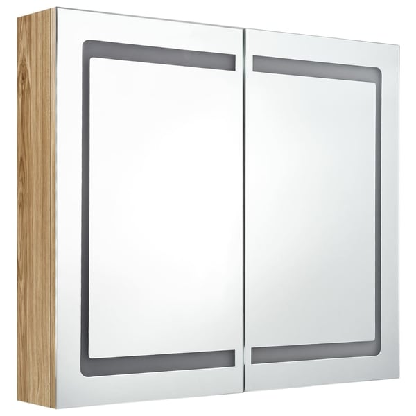 vidaXL LED-speilskap til bad eik 80x12x68 cm