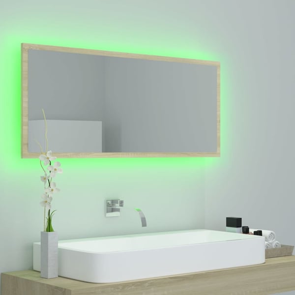 vidaXL LED-badespeil sonoma eik 100x8,5x37 cm akryl