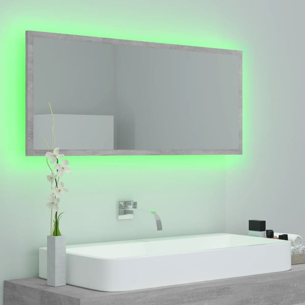 vidaXL LED-badespeil betonggrå 100x8,5x37 cm akryl