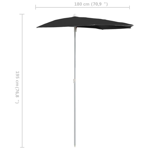 vidaXL halv parasol med stang 180x90 cm sort