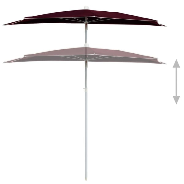 vidaXL Halvrund parasoll med stang 180x90 cm vinrød
