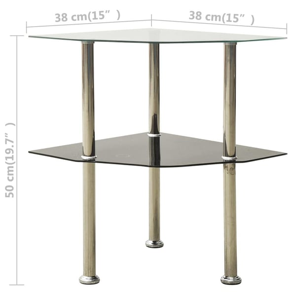 vidaXL Sidebord 2 etasjer gjennomsiktig svart 38x38x50 cm herdet glass