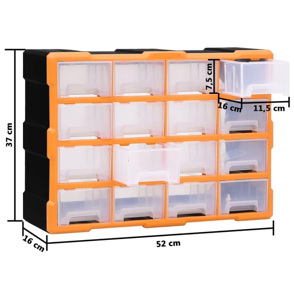 vidaXL Sortimentskap med 16 mellomstore skuffer 52x16x37 cm