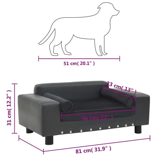 vidaXL hundesofa 81x43x31 cm plys og kunstlæder mørkegrå
