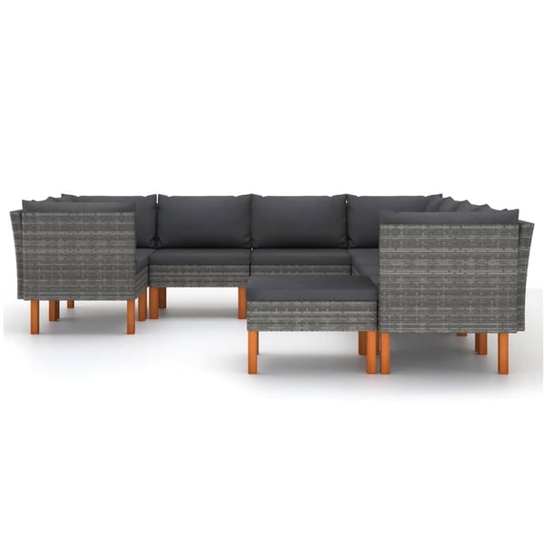 vidaXL loungesæt til haven 9 dele med hynder polyrattan grå