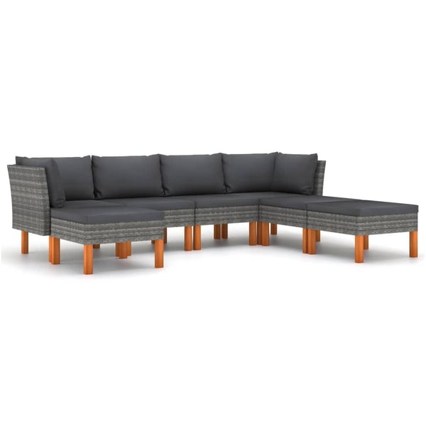vidaXL loungesæt til haven 7 dele med hynder polyrattan grå