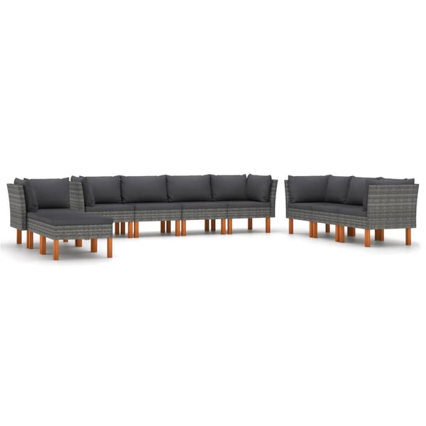 vidaXL loungesæt til haven 10 dele med hynder polyrattan grå