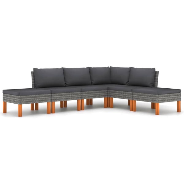 vidaXL loungesæt til haven 6 dele med hynder polyrattan grå