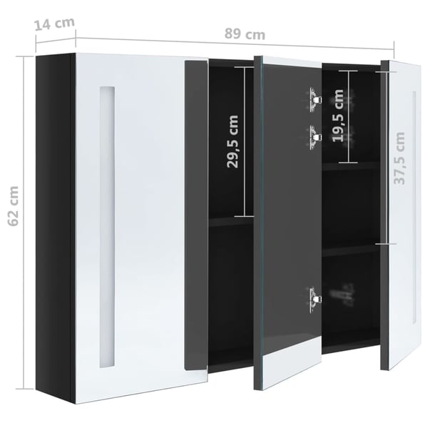vidaXL LED-speilskap til bad 89x14x62 cm skinnende svart