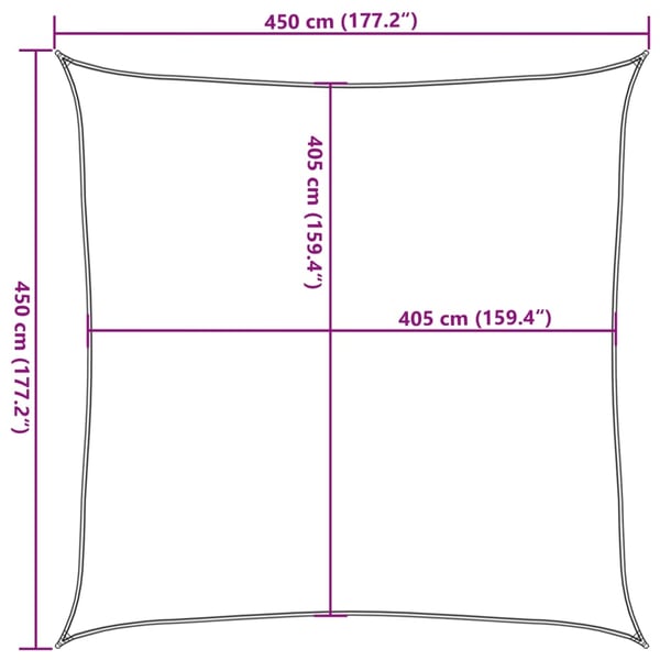 vidaXL Aurinkopurje 160 g/m² tummanvihreä 4,5x4,5 m HDPE