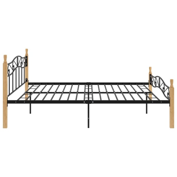 vidaXL Sengeramme svart metall og heltre eik 200x200 cm