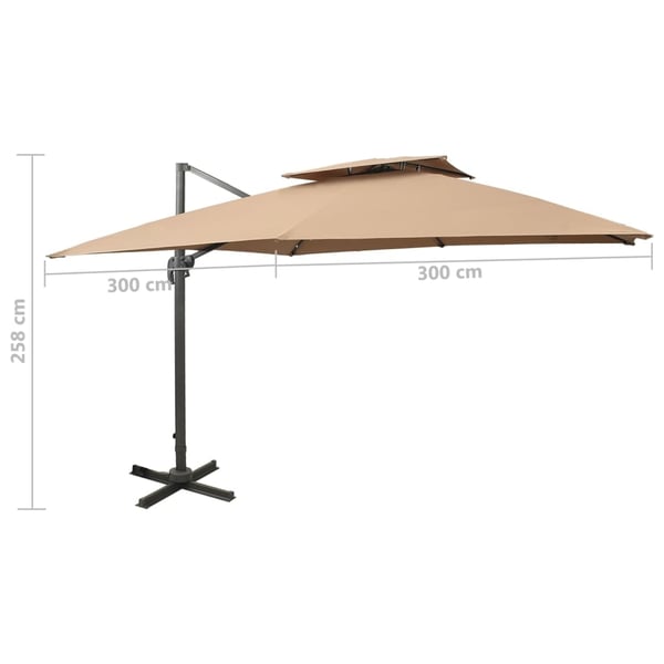 vidaXL Aurinkovarjo cantilever tuplakatolla 300x300 cm taupe