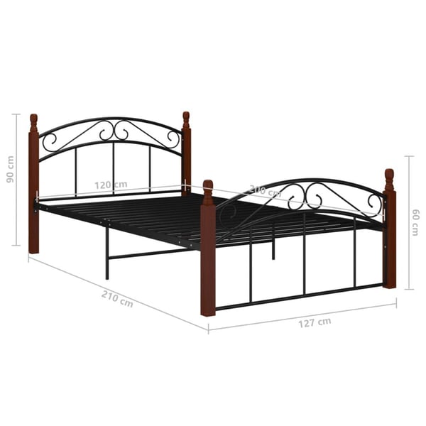 vidaXL Sengeramme svart metall og heltre eik 120x200 cm
