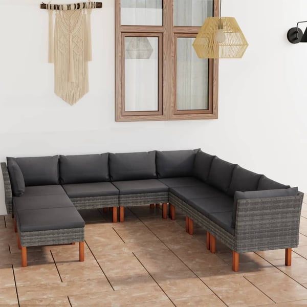 vidaXL loungesæt til haven 9 dele med hynder polyrattan grå