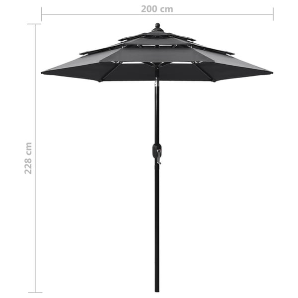 vidaXL parasol 2 m aluminiumsstang 3 niveauer antracitgrå