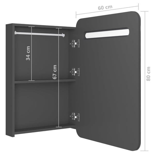 vidaXL LED-speilskap til bad grå 60x11x80 cm
