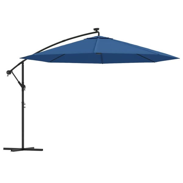 vidaXL hængeparasol m. LED-lys 350 cm azurblå