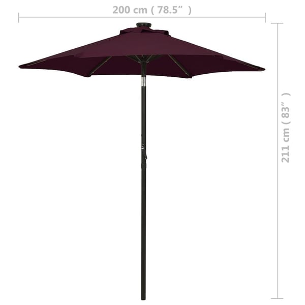 vidaXL Parasoll med LED-lampor vinröd 200x211 cm aluminium