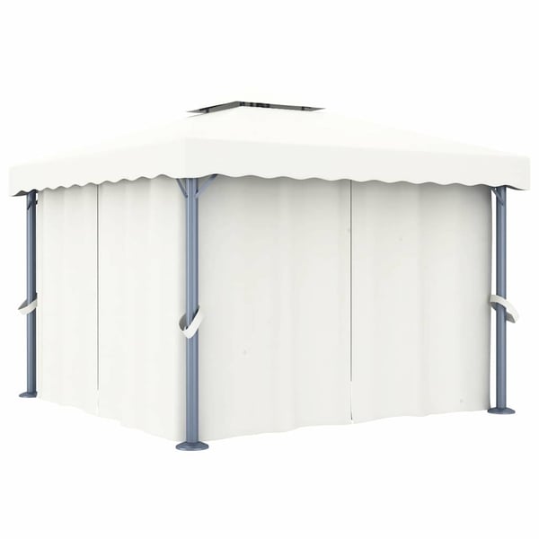 vidaXL Paviljong med gardin og LED-strenglys 3x3 m kremhvit