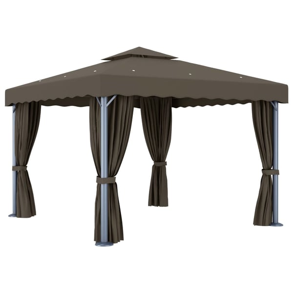 vidaXL Paviljong med gardin og LED-strenglys 3x3 m gråbrun