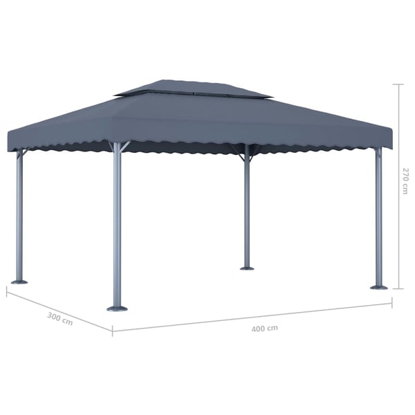 vidaXL Paviljong og LED-strenglys 400x300 cm antrasitt aluminium