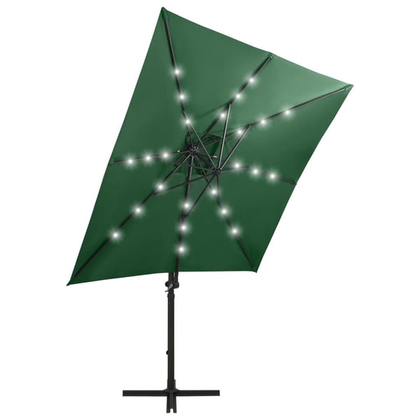 vidaXL hængeparasol med stang og LED-lys 250 cm grøn