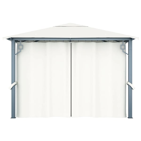vidaXL Paviljong med gardin og LED-strenglys 3x3 m kremhvit aluminium