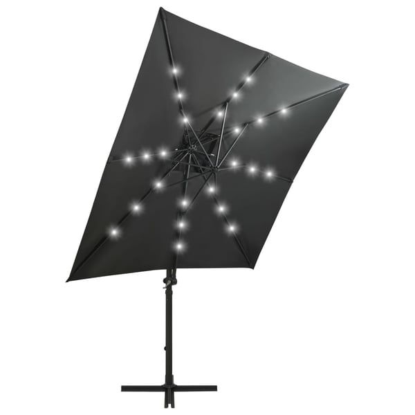 vidaXL hængeparasol med stang og LED-lys 250 cm antracitgrå