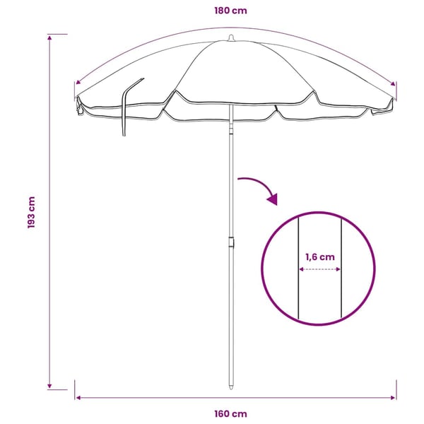 vidaXL parasol 180 cm stålstang blå