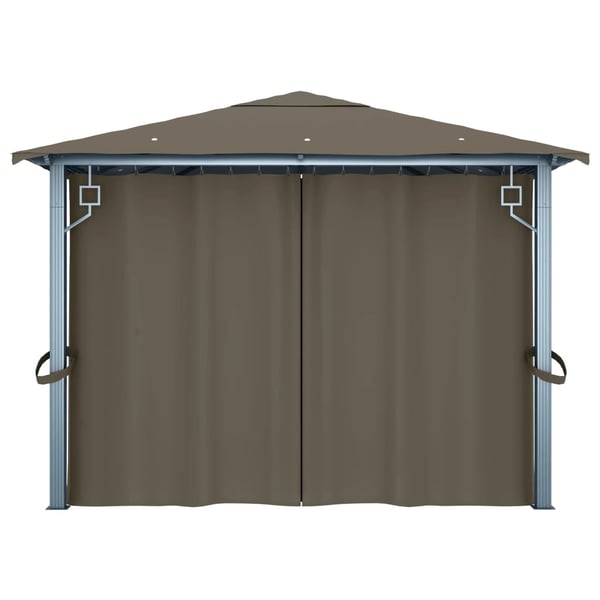 vidaXL Paviljong med gardin og LED-strenglys 4x3 m gråbrun aluminium