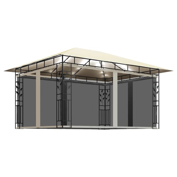 vidaXL Paviljong med myggnett og LED-lysslynge 4x3x2,73 m kremhvit