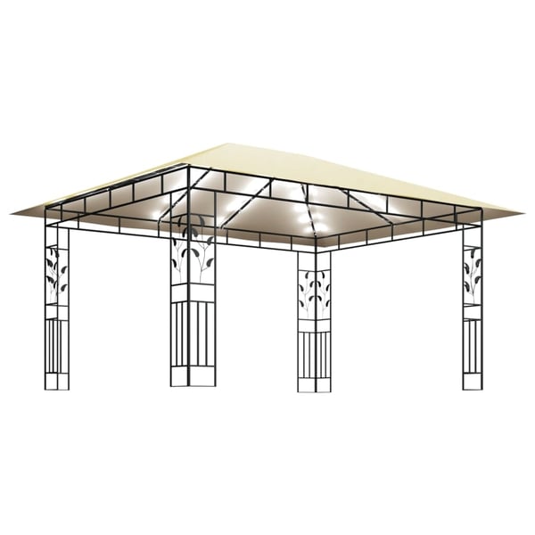 vidaXL Paviljong med myggnett og LED-lysslynge 4x3x2,73 m kremhvit